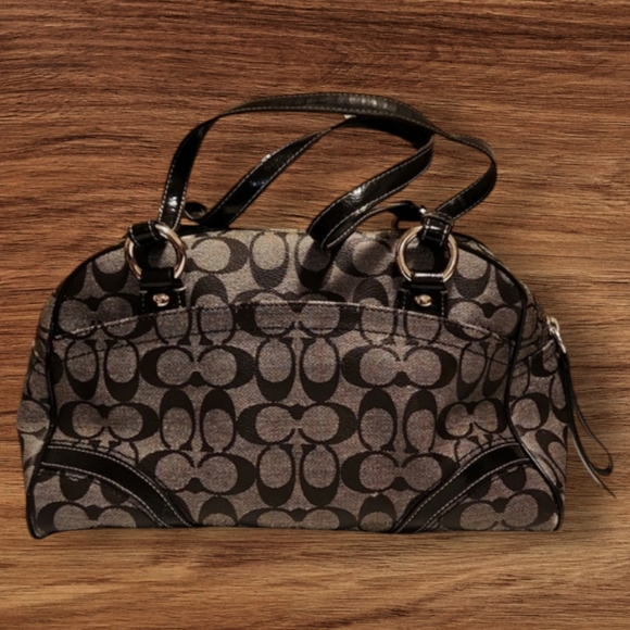 Coach Signature Black and Grey Leather Satchel Bag EUC - Picture 4 of 6